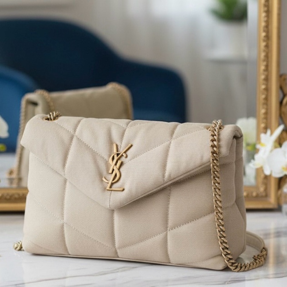 Saint Laurent Gold Chain Beige Quilted Bag✨COA included